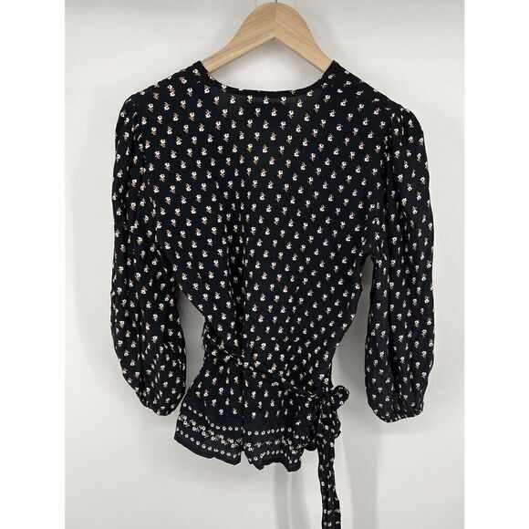 Faithfull The Brand X Anthropologie Yvette Black Floral Wrap Top Size Small - Picture 4 of 4
